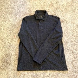 Large long sleeve 3-button down Bonobos shirt. Slim fit. Black with gray stripes